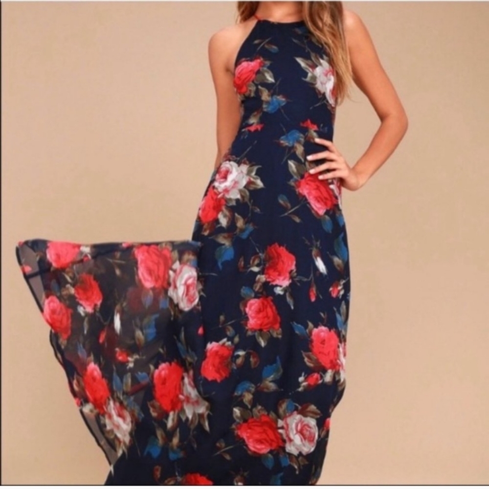 HP💕💕Lulu's  adventure seekers blue red floral maxi dress size M - Picture 13 of 14